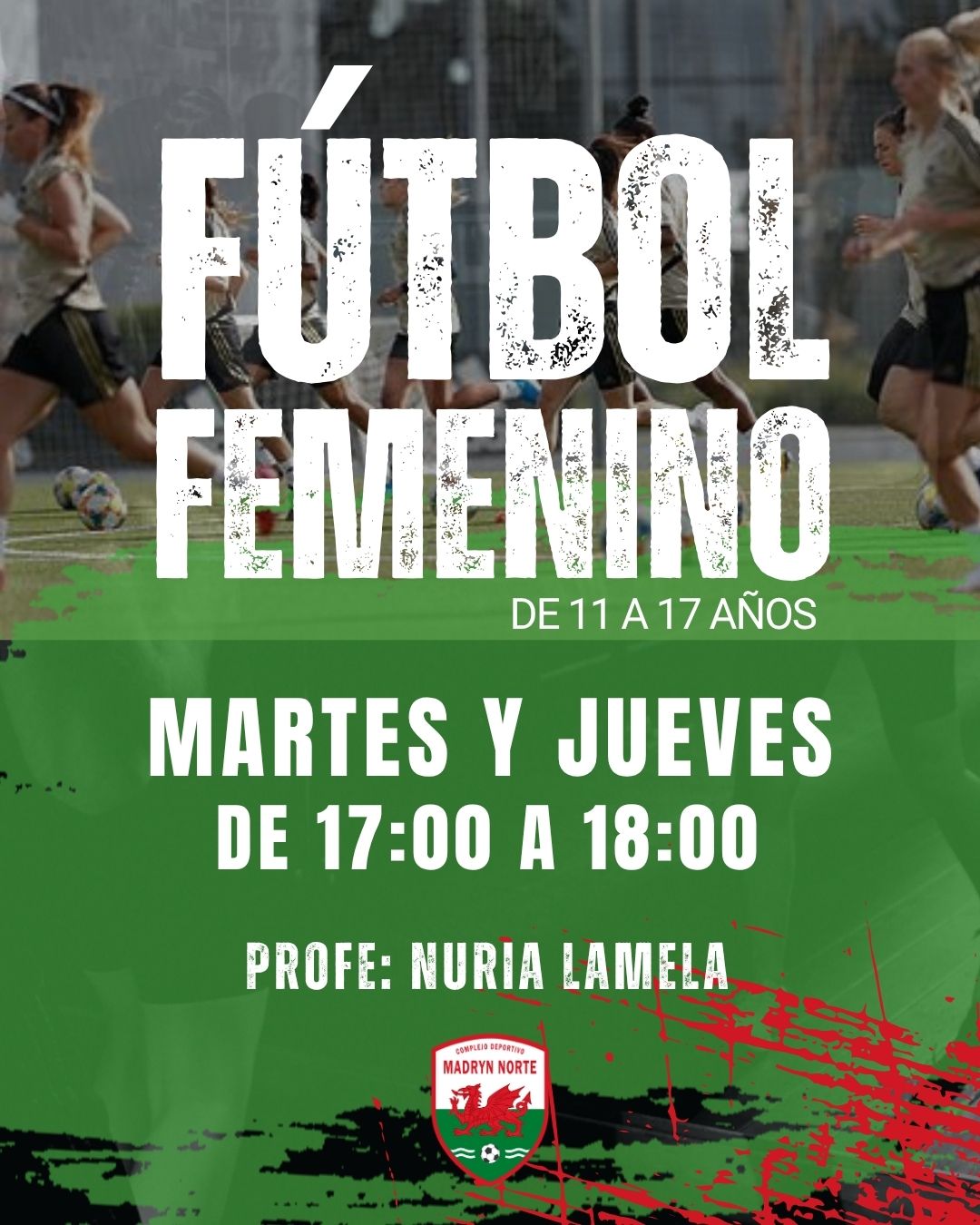 Fútbol femenino para chicas de 11 a 17 años en Madryn Norte