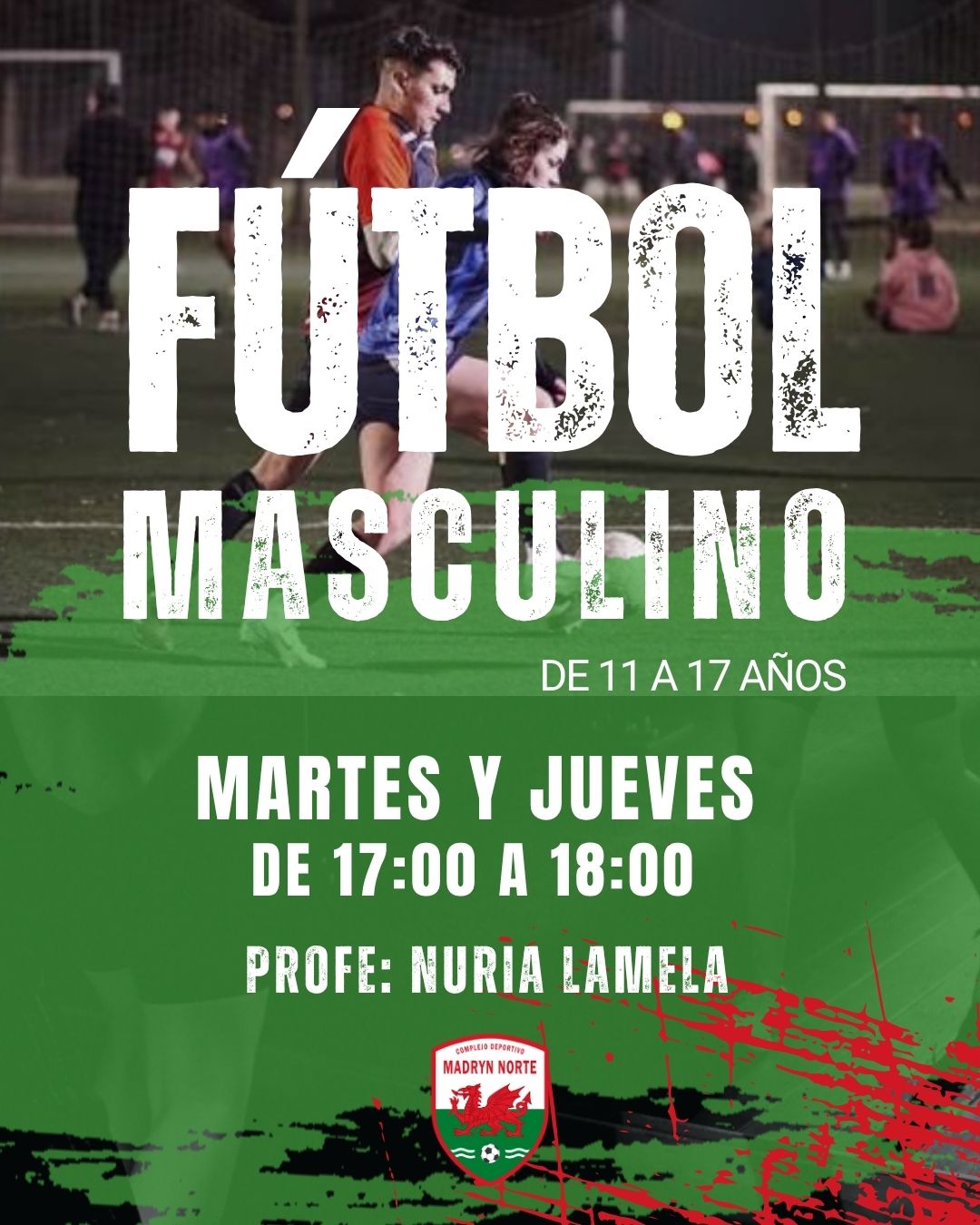 Fútbol masculino para chicos de 11 a 17 años en Madryn Norte