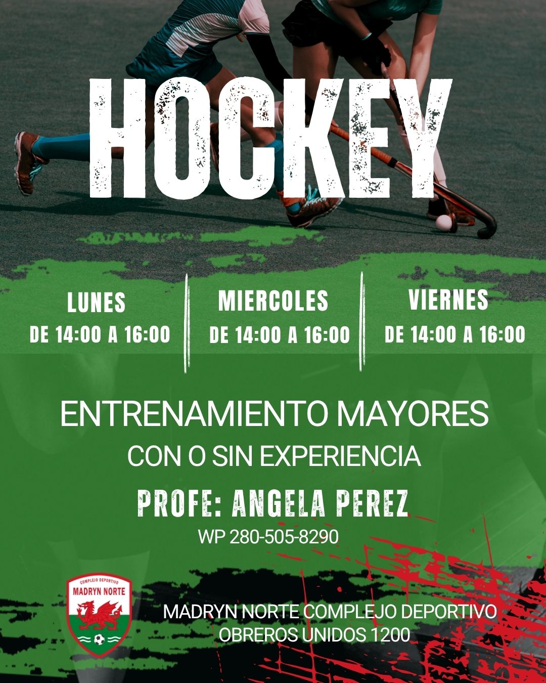 Entrenamiento de hockey para mayores con o sin experiencia en Madryn Norte